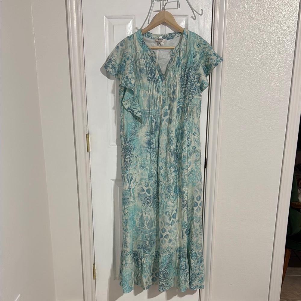 Tru Luxe Jeans Women’s Linen Elegant Blue Patterned Dress